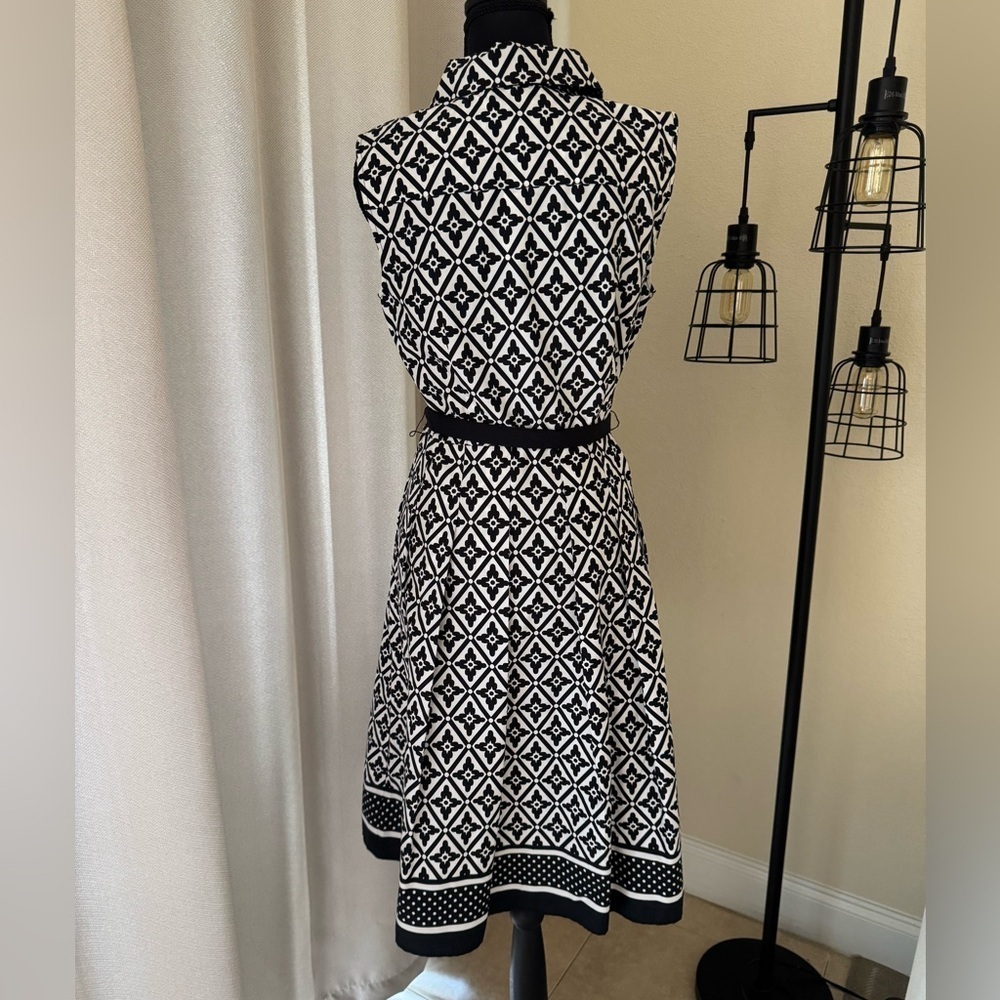 Talbots Black White Geometric Midi Dress Fit Flare Size 2 NWT - Picture 5 of 7